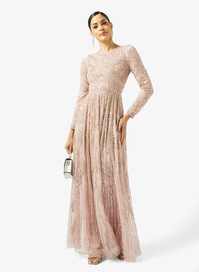 MARYISA  Embellished Ppleated Maxi Dress for Women | Best Price UAE